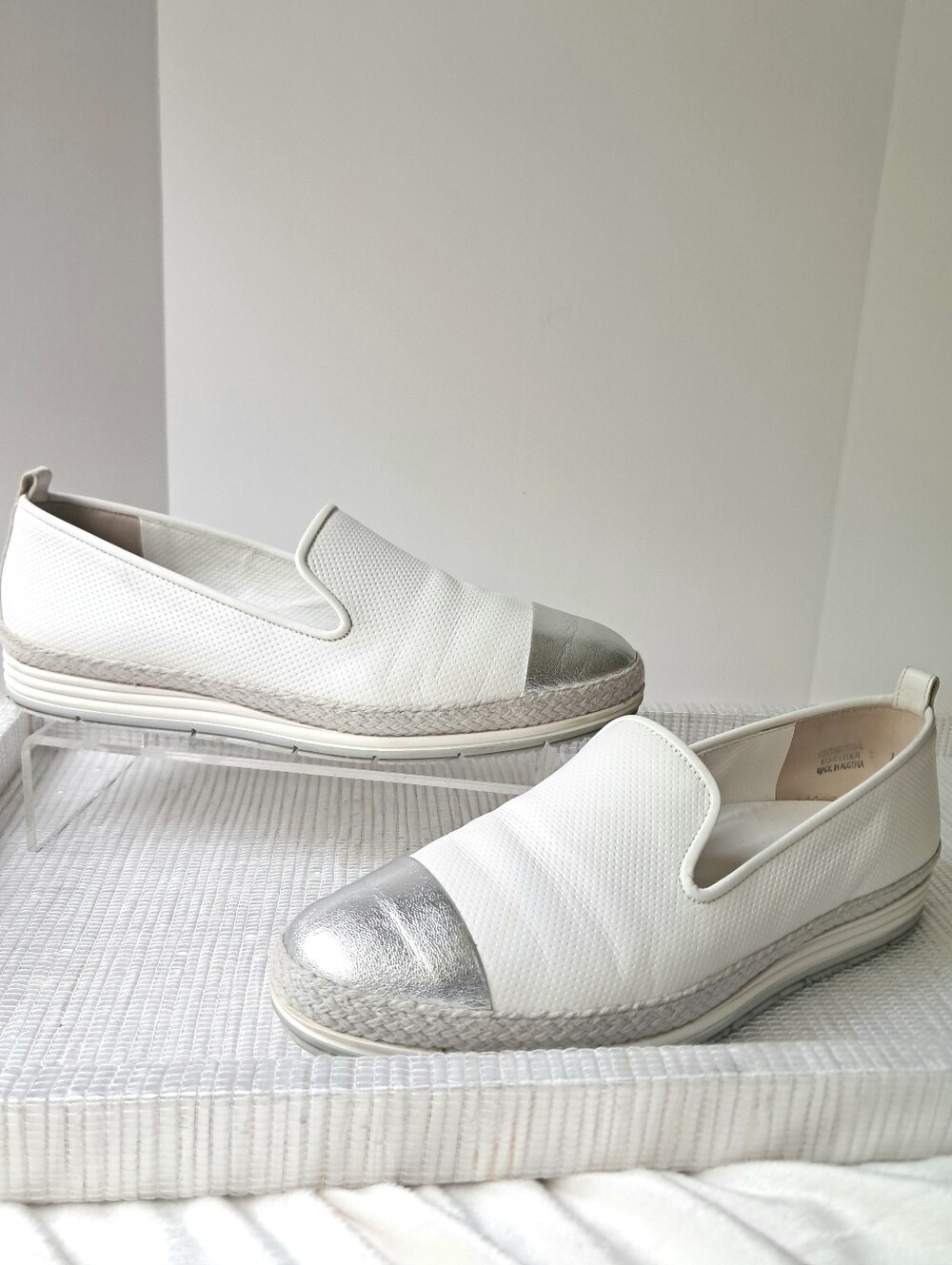 Paul Green Joaquin Espadrille Slip-on Leather Loafers Women's 7.5 White/Silver - Picture 1 of 15